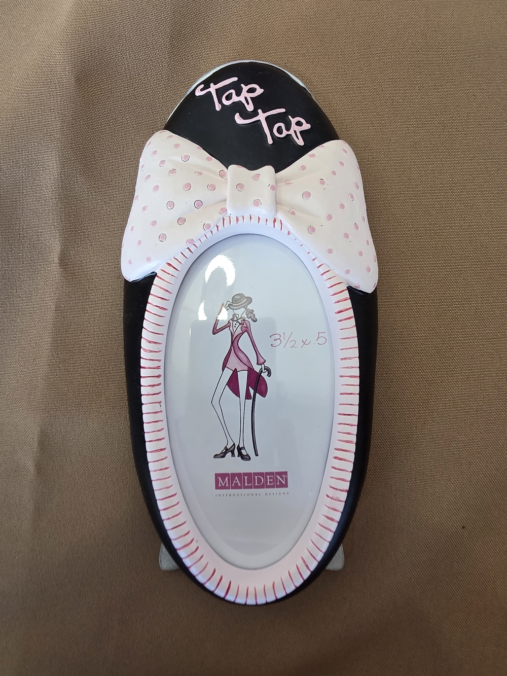 Malden Ceramic Tap Shoe Picture Frame 3.5x5 Pink Polka Dot Bow Vintage Style
